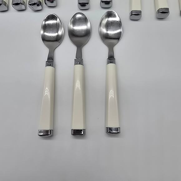 Cambridge Lot of 13 Stainless Steel Flatware with Square Plastic Handle Ivory - Picture 3 of 7
